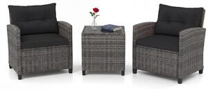 Set di mobili da giardino in rattan KOMFOTTEU, set di mobili da lounge per esterni con 2 poltrone, 1 tavolino, cuscini per seduta e schienale, mobili per balconi piccoli, mobili da lounge per giardino, mobili per terrazza per 2 persone