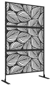 Outsunny Paravento da Esterno Decorativo in Acciaio Traforato con Design a Foglie, 122x198cm, Nero|Aosom