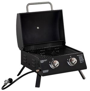 Outsunny Barbecue a Gas Pieghevole con Coperchio, Termometro e 2 Bruciatori in Acciaio, 55x46.5x41 cm, Nero|Aosom