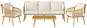 Outsunny Set da Giardino 4 Pezzi con Divano 3 Posti, 2 Poltrone e Tavolino Basso in Rattan PE e Acciaio Multicolore