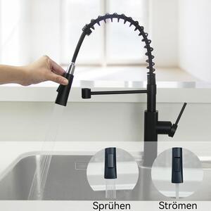Miscelatore per cucina con doccetta estraibile, girevole a 360°, con funzioni spray, in acciaio inossidabile