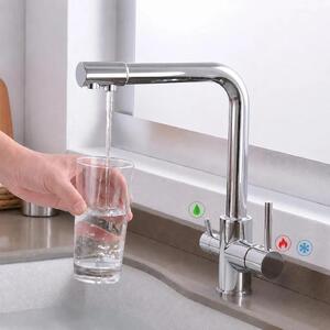 Miscelatore da cucina a 3 vie con filtro per l'acqua, finitura spazzolata, forma a "L". Rubinetto da cucina ad alta pressione per lavello, 3 in 1, rubinetto per acqua potabile