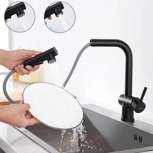 Miscelatore da cucina nero, estraibile, con doccetta, girevole a 360°, per lavello, forma a L, acciaio inossidabile 304, miscelatore monocomando, nero