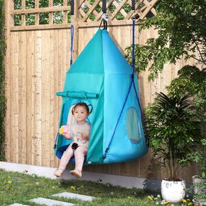 Outsunny Altalena da Giardino con Tenda per Bambini 3-8 Anni, Diametro 100cm, Corde Regolabili, Divertimento Assicurato, Blu
