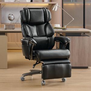 Sedia da ufficio ergonomica, poltrona da direttore, con funzione massaggio e riscaldamento, rivestita in ecopelle, con poggiapiedi, girevole, schienale regolabile, portata massima 150 kg, colore nero, dimensioni 85,5 x 76,5 x 121,5 cm