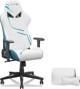 Sedia da gaming ergonomica, rivestita in tessuto, con schienale alto, poggiatesta regolabile in altezza e supporto lombare, colore bianco e blu