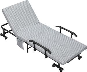 Letto per ospiti pieghevole con ruote, poltrona, schienale regolabile a 5 livelli, lettino da viaggio, struttura in acciaio, grigio chiaro + nero, 190x76x33 cm