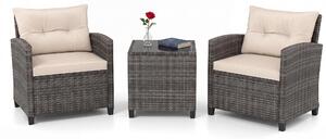 Set di mobili da giardino in rattan KOMFOTTEU, set di mobili da lounge per esterni con 2 poltrone, 1 tavolino, cuscini per seduta e schienale, mobili per balconi piccoli, mobili da lounge per giardino, mobili per terrazza per 2 persone