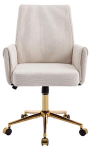 Sedia da ufficio ergonomica con schienale medio-alto – Sedia da ufficio bianca, rivestimento in velluto a coste, regolabile in altezza, 64x61x107 cm, per lavoro, studio e relax