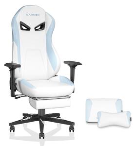 Sedia da gaming ergonomica, in ecopelle, con poggiapiedi, schienale alto, poggiatesta regolabile in altezza e supporto lombare, colore bianco