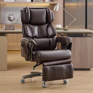Sedia da ufficio ergonomica, poltrona da direttore, con funzione massaggio e riscaldamento, rivestita in ecopelle, con poggiapiedi, girevole, schienale regolabile, portata massima 150 kg, colore marrone, dimensioni 85,5 x 76,5 x 121,5 cm
