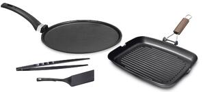 Set 4 Pezzi Bistecchiera + Piastra Multiuso in Alluminio Pressofuso Antiaderente Olympia Supreme
