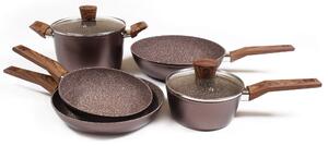 Batteria di Pentole 7 Pezzi in Alluminio Forgiato Antiaderente Induzione Collection Cora Marrone