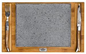 Pietra Lavica 19x26 cm con Posate e Supporto in Legno di Bamboo Supreme