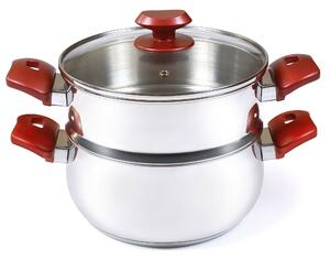 Pentola Ø22 cm in Acciaio Antiaderente Induzione con Vaporiera Collection Vapor Acciaio/Rosso