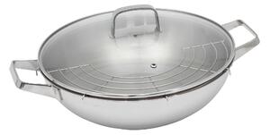 Wok Padella Ø32 cm in Acciaio Inox Antiaderente Induzione con Coperchio e Griglia Collection