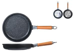 H&H Padella Bassa Antiaderente Pietra Manico In Legno Cm24