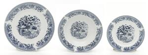 Servizio Piatti 18 Pezzi in Porcellana con Decori Collection Old England Bianco/Blu