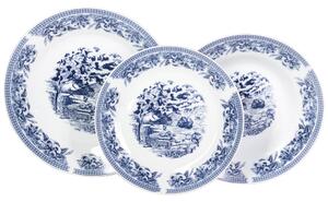Servizio Piatti 18 Pezzi in Porcellana con Decori Collection Old England Bianco/Blu