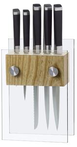 Ceppo in Vetro Temprato e Legno con 5 Coltelli Marte Alexander Crystal Zaffiro