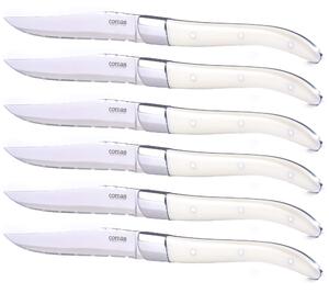Set 6 Coltelli da Bistecca Lama Seghettata Manico in Acrilico ACR Avorio