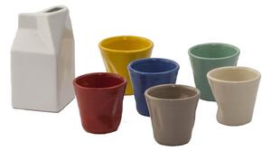 Set 6 Tazzine da caffè Accartocciati Multicolor con Lattiera Bianca in Gres Kaleidos