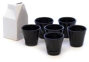 Set 6 Tazzine da caffè Accartocciati Neri con Lattiera Bianca in Gres Kaleidos