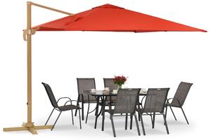 Ombrellone Siena 3x3m in legno con copertura rossa Garden Point