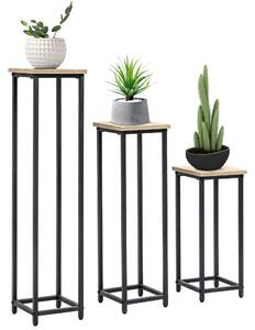 Outsunny Set di 3 supporti porta vasi da fiori impilabili quadrati - 21 x 21 x 50/70/90 cm - acciaio