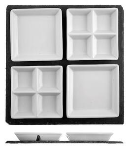 Vassoio quadro in ardesia cm 30x30 con 4 coppette in porcellana bianca