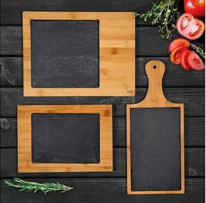 Tagliere rettangolare 1 manico in ardesia e bamboo cm 40x17