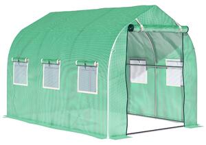 Outsunny Serra da giardino tunnel serre tunnel 6 m² con 6 finestre porta a zip tela PE struttura ferro zincato verde