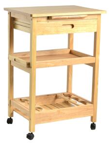 Carrello da Cucina in Legno della Gomma 2 Piani e Cassetto 60x45H88,5cm