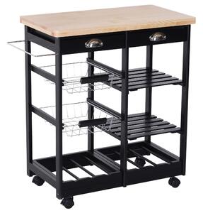Carrello da Cucina con Cassetti e Portabottiglie Legno e Nero