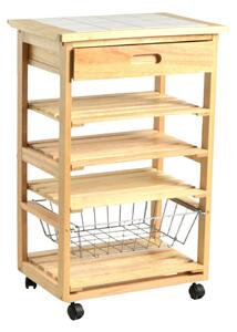 Carrello da Cucina in Legno della Gomma 3 Piani Cestello e Cassetto 63,5x44H91cm