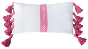 Set di 2 cuscini decorativi Rosa Bianco Cotone 30 x 50 cm con frange Cuscino moderno rettangolare Accessori decorativi Boho Beliani