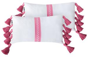 Set di 2 cuscini decorativi Rosa Bianco Cotone 30 x 50 cm con frange Cuscino moderno rettangolare Accessori decorativi Boho Beliani