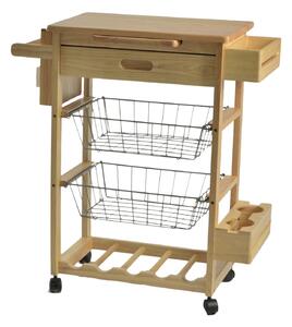 Carrello da Cucina in Legno della Gomma Piano 2 Cestelli e Cassetto 74,5x40H82cm
