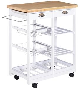 Carrello da Cucina con Cassetti e Portabottiglie Legno e Bianco