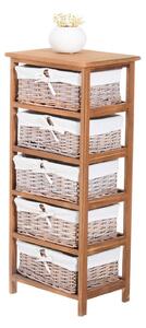 Mobiletto con 5 Cesti per Casa in Vimini e Legno di Platano legno e bianco 40x29x90 cm