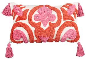 Set di 2 cuscini decorativi in cotone rosa rosso bianco 30 x 50 cm con frange Cuscino moderno rettangolare Accessori decorativi boho Beliani