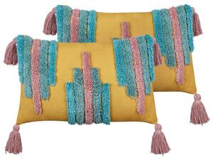 Set di 2 cuscini decorativi in cotone multicolore 30 x 50 cm con frange Cuscino moderno rettangolare Accessori decorativi Boho Beliani