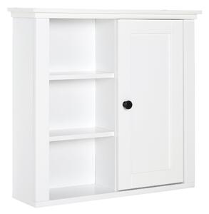Mobiletto da Parete Salvaspazio 4 Ripiani Anta in Legno Bianco 53x14.5x50.5 cm