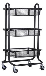 Carrello da Cucina Multiuso Salvaspazio 3 Livelli in Acciaio a Rete Nero 47x38.5x89 cm