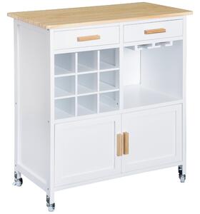 Mobiletto da Cucina con Ruote Portabottiglie e Porta bicchieri in Bambù 76x40x88 cm