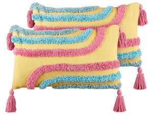 Set di 2 cuscini decorativi in cotone multicolore 30 x 50 cm con frange Cuscino moderno rettangolare Accessori decorativi Boho Beliani