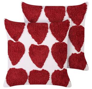 Set di 2 cuscini decorativi in cotone rosso e bianco 45 x 45 cm quadrati Cuscino moderno Boho Decor Accessori Beliani