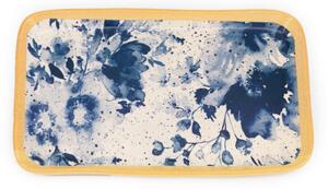 Piatto rettangolare Indigo in stoneware beige blu cm 24x14
