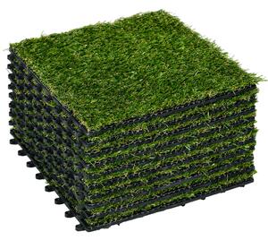 Set 10 Piastrelle 30x30 cm Erba Finta 20 mm Prato Artificiale Sintetico Realistico Verde Scuro