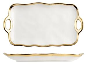 H&H Vassoio Gala In Porcellana Bordo Oro Cm20X34,5